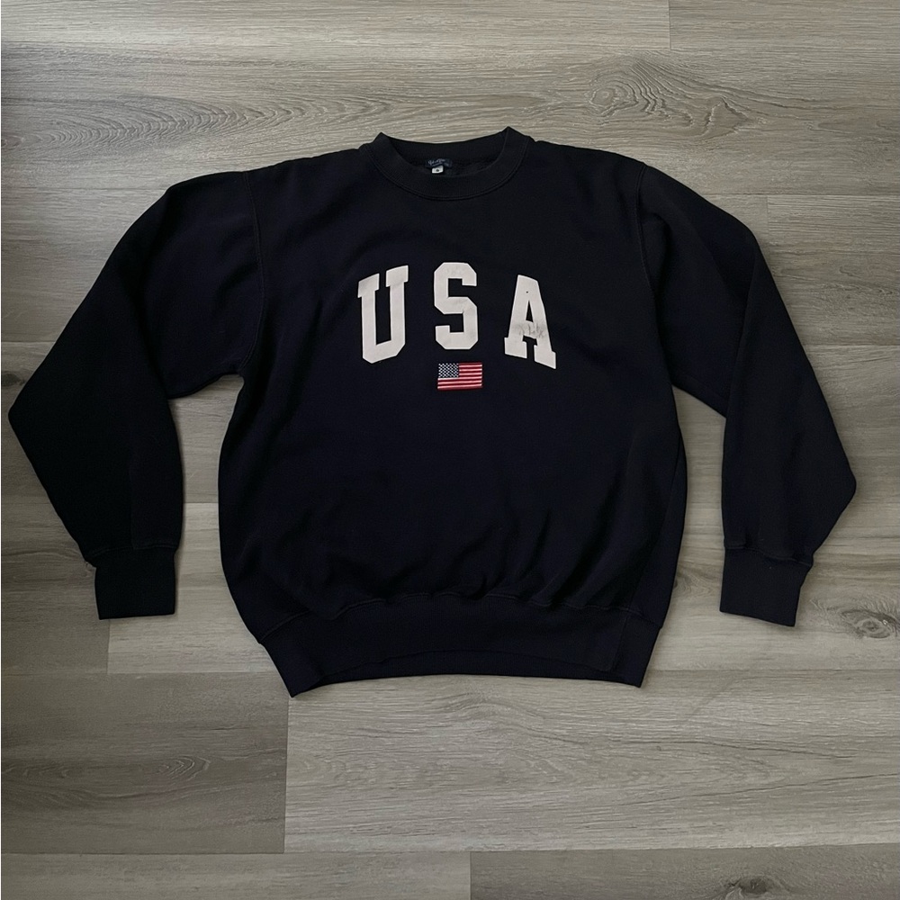 USA distressed lettering John galt crewneck